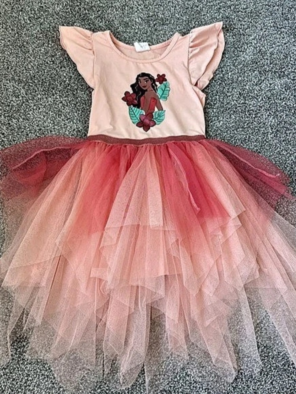 NWOT Disney Moana Flutter Sleeve Tulle Tutu Dress Cream & Pink Tulle Dress